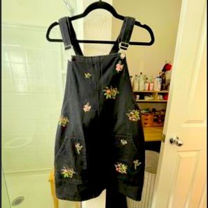 Black overall dress with flower print -worn once